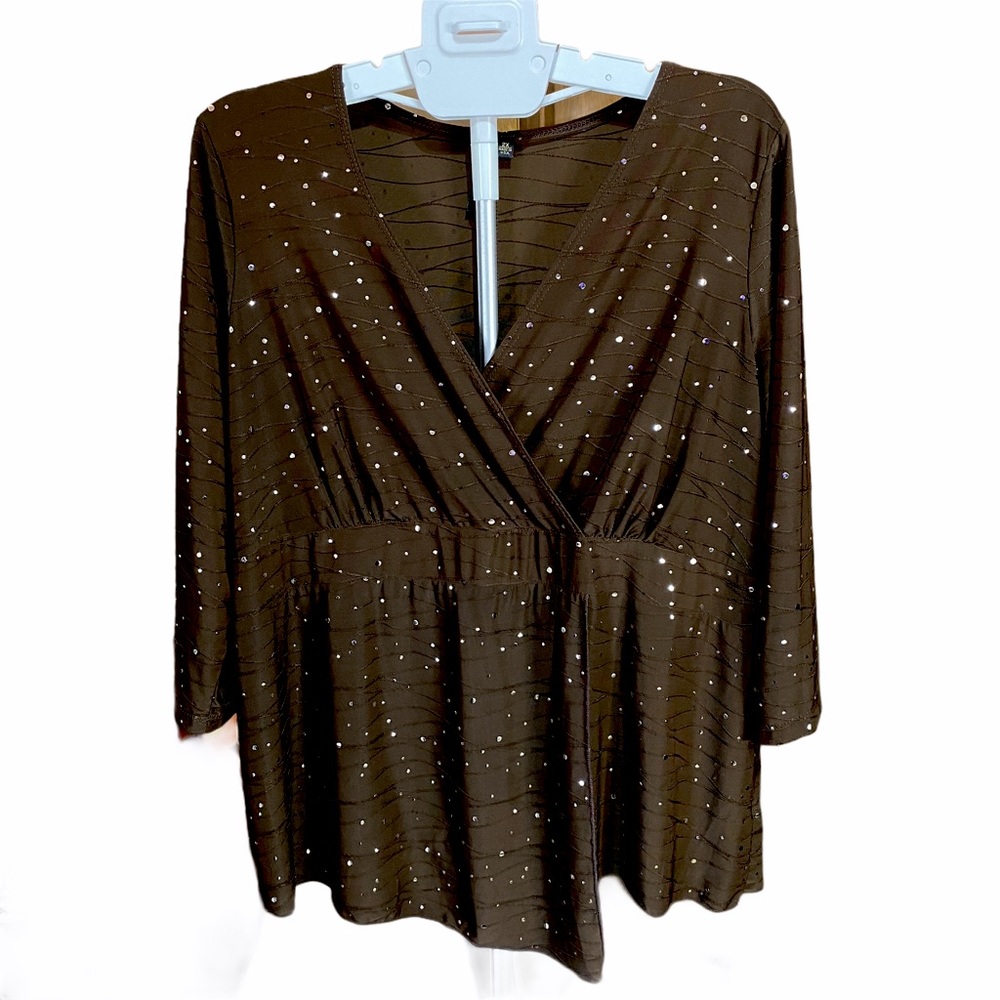 Susan Lawrence Empire Waist Brown Embellished Top